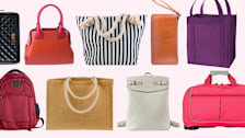 Various bags on pink background