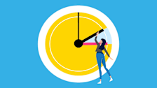 Woman moving clock hand forward one hour