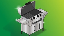 Illustration of a gleaming gas grill.