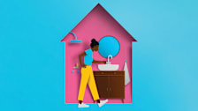 Illustration of a woman in the bathroom