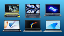 Clockwise from center: Apple MacBook Air 13-inch (2022, M2, 8 Core), LG Gram 17 (2023), Dell Inspiron i7630-5640SLV, Samsung Galaxy Book3, Lenovo IdeaPad Slim 3 15IRU8, and MSI Crosshair 17 B12UGZ-295 Laptops