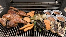 Thanksgiving recipes cooked on an outdoor grill