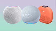 Left to right: Apple HomePod Mini, Amazon Echo Dot 5th Gen, and Bose SoundLink Micro.