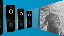 Photo illustration with Fishbot Video Doorbells and video still from video doorbell recording.