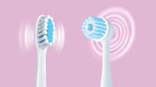 illustrations of oscillating and sonic toothbrushes with graphics representing the motion they each make
