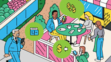 several people using their smart phones to do banking transactions or financial tasks