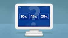 illustration of tablet screen with 10%, 15%, and 20% with question mark in the background