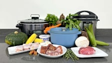 Food items and cookers for making sancocho.