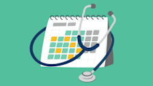 An illustration of a stethoscope looped around a calendar.