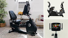 Clockwise from left: Sole LRC recumbent bike, 3G Cardio Elite recumbent bike, Matrix Cycle R30 recumbent bike.