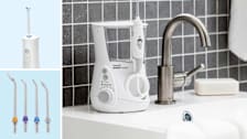 Clockwise from top left: Oral-B Water Flosser Advanced, Waterpik Aquarius, accessories for the H2ofloss Water Dental Flosser.