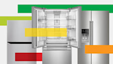 Images of 3 types of refrigerators with data bars overlaid