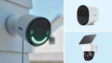 Clockwise from left: Lorex 4K Spotlight Outdoor Wi-Fi 6 Security Camera, Arlo Go 2 LTE WiFi security camera, Eufy SoloCam S340 Wireless Outdoor Security Camera with Dual Lens and Solar Panel.