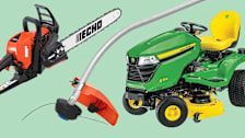 L-R: Echo CS-3510 chainsaw, Husqvarna-130c string trimmer, John Deere X354 Riding Mower