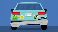 Illustration of the rear of a car that has visible damage from a minor car accident