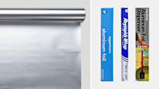 Aluminum foil roll on left, Amazon Basics, Reynolds Wrap, Chicwrap aluminum foils on right