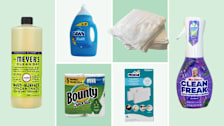 Mrs. Meyer’s Clean Day Multi-Surface Concentrate, Dawn Ultra Dishwashing Liquid Dish Soap (Original Scent), Utopia Towels Washcloths, Mr. Clean Clean Freak Multipurpose Cleaner, Moxie Extra Strength Eraser Pads, Bounty Select-A-Size Sheets Paper Towels (set of 8)