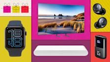 Samsung QN65S84FA TV, Soundcore Space A40 Wireless Earbuds, Iniu Portable Charger 22.5W 10,000mAh, Sonos Ray Sound Bar, and Apple Watch SE 3 (44mm) GPS