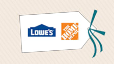 Illustration of shopping tag with Lowe's and The Home Depot Logos.