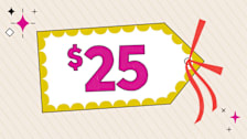 A shopping tag with twenty-five dollars written on it.