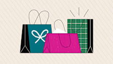 Three colorful shopping bags.