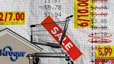 A collage of Kroger sales media and numbers related to price differentials.