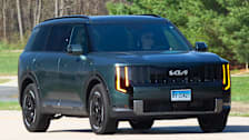 2027 Kia Telluride front driving at CR's Auto Test Center