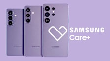 The Samsung Galaxy S26 with the Samsung Care+ logo.