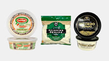 packages of recalled Locatelli Pecorino Romano Grated Cheese, Member’s Mark Pecorino Romano Cheese, and Boar’s Head Grated Pecorino Romano Cheese on light grey background