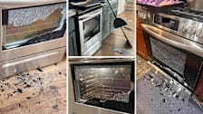Four examples from CSPC incident reports of images taken by consumers of their shattered Frigidaire ovens.