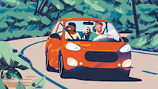 An illustration of a woman loading groceries into her car trunk.