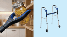 Gripper tool, Rollator, Scooter, Hearing aid, Couch cane, Motion sensing lights, Key grip, and Adjustable bed frame