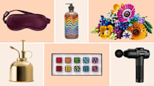 Slip sleep mask, HAW plant mister, Bathing Culture soap, Compartes chocolates Lego flowers, Tocolo massage gun