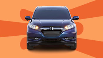 2016 Honda HR-V on light orange background with orange shapes