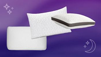 from left: PureLUX Simply Cool Memory Foam, Coop Sleep Goods The Original, and Sleep Number ComfortFit Ultimate pillows