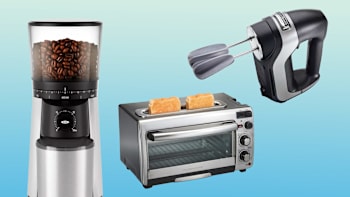 OXO coffee bean grinder, Breville toaster, Hamilton Beach mixer