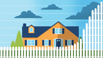 House with picket fence gradually getting taller.