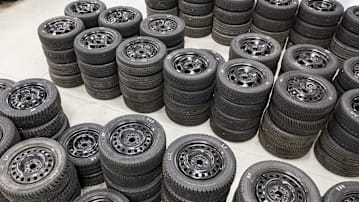 Tire stacks at Consumer Reports' Auto Test Center