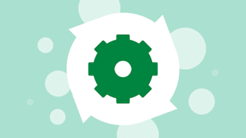 Gear in a white circle on a green bubbly background