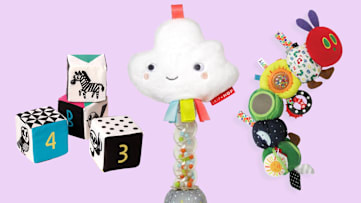Wimmer Ferguson Mind Cubes, Skip Hop Silver Lining Cloud Rainstick Rattle, and Kids Preferred Very Hungry Caterpillar Activity Toy