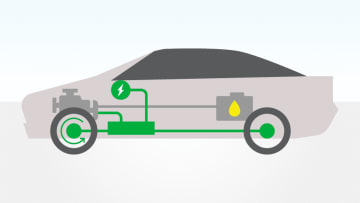 Plug-in Hybrid vehicle displaying both fully-capable gasoline-powered and electric drivetrains