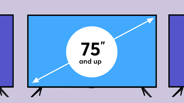Three TVs, one displaying a design stating 75" and up.