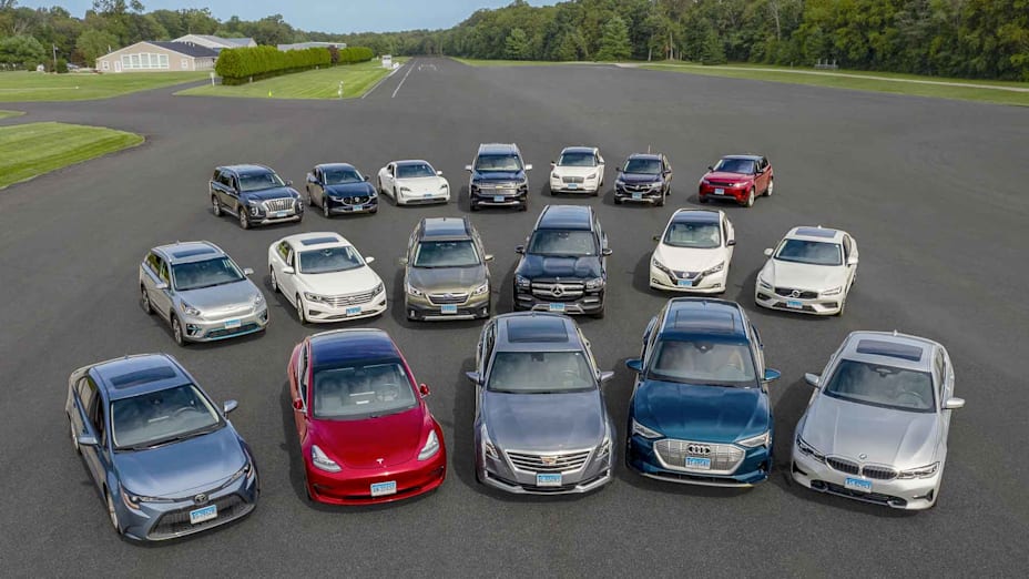 Cars from 2020 on the Consumer Reports auto-test track