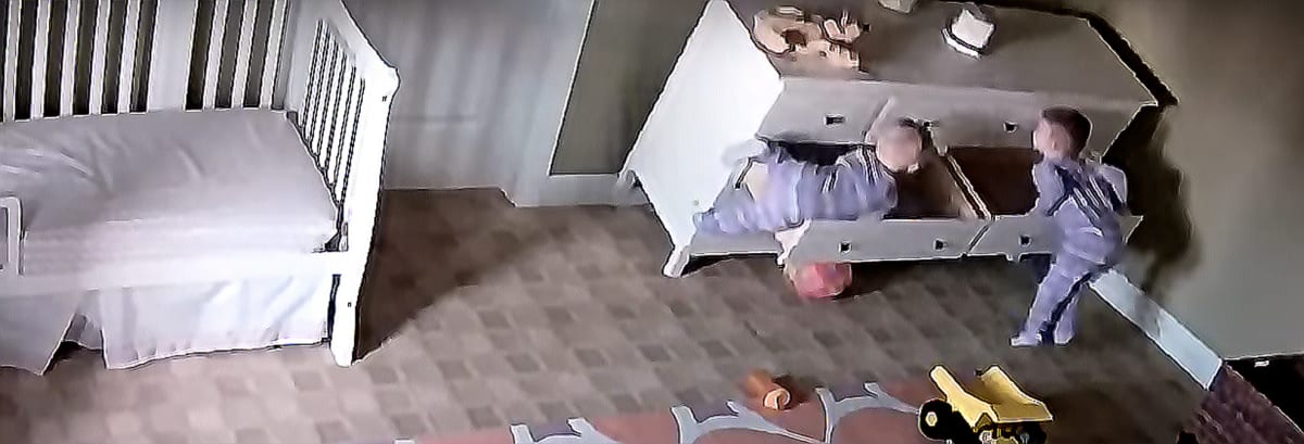 Infant twins falling off of Dresser