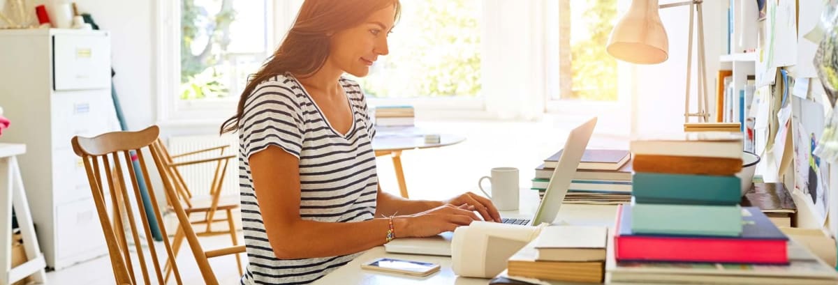 Woman working from home office