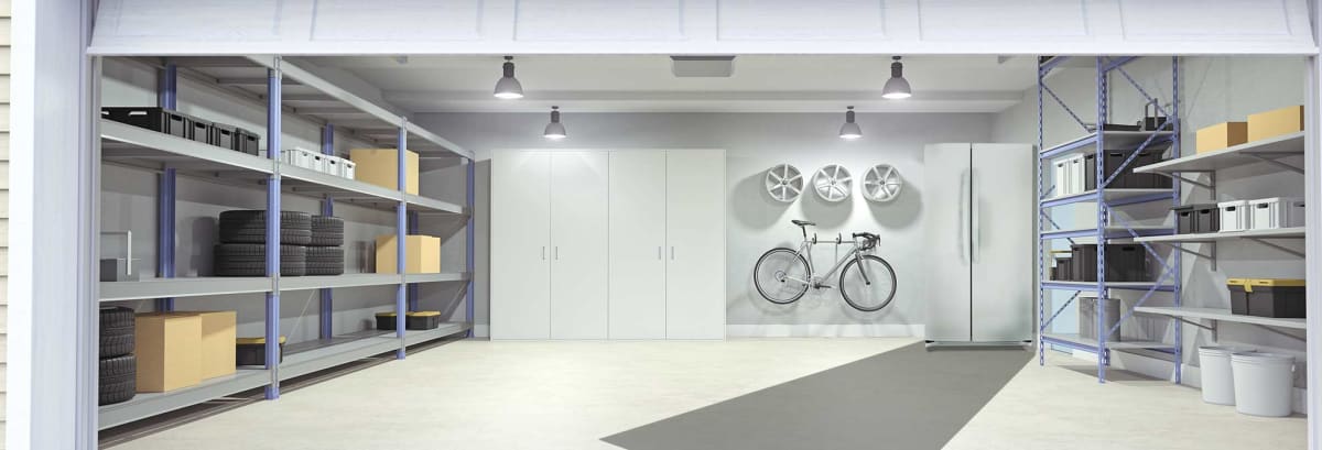 Garage with refrigerator