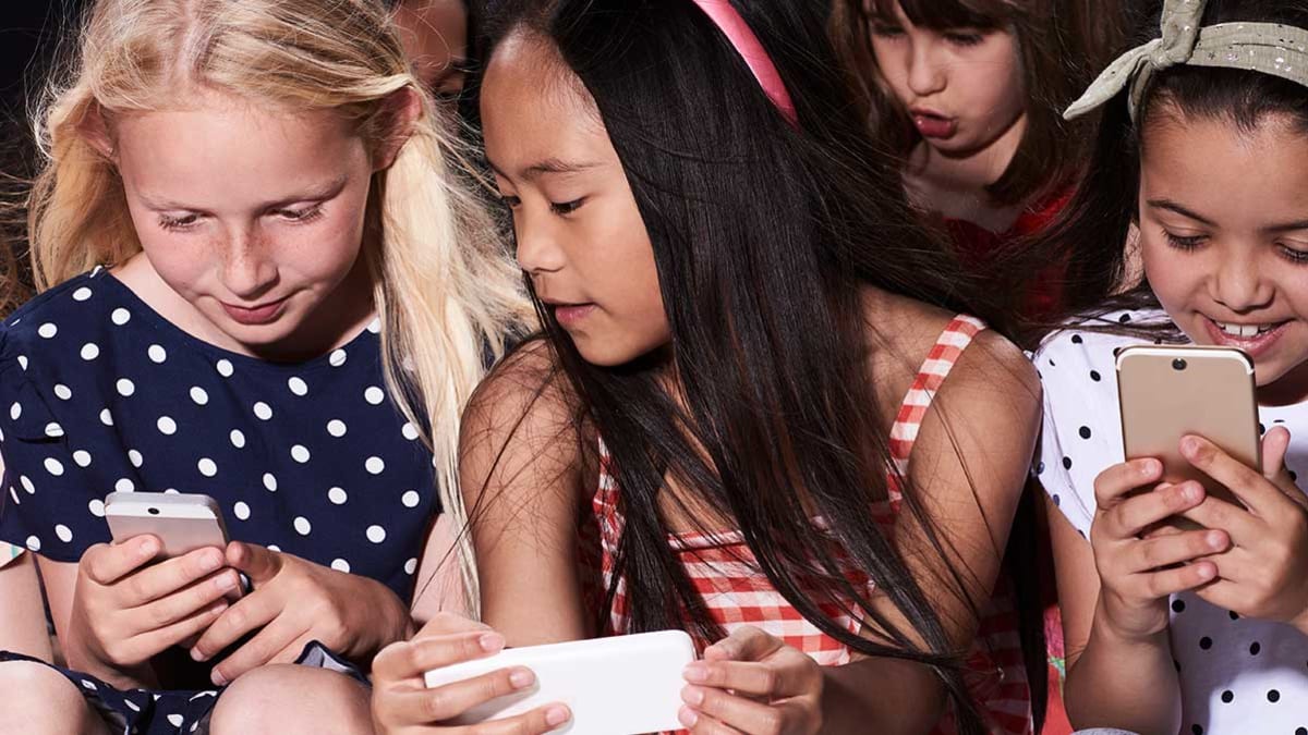 Children with cell phones