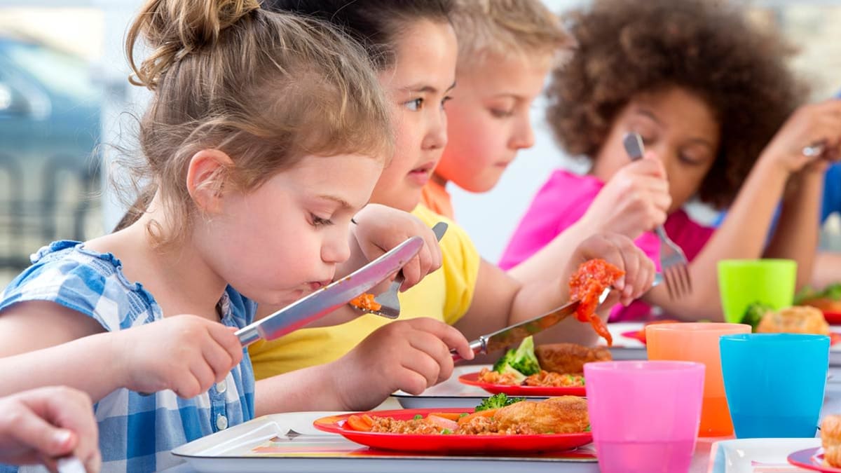 Children eating at school cafeteria