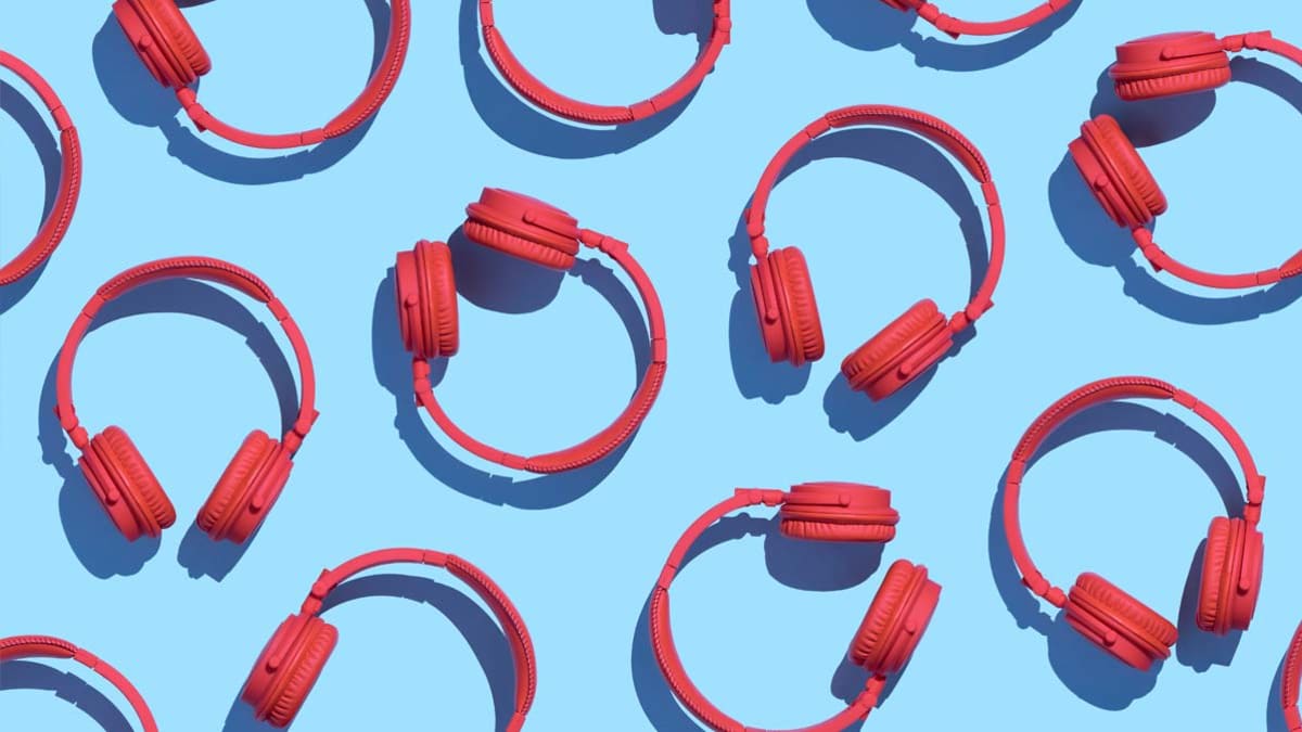 A pattern of red headphones.