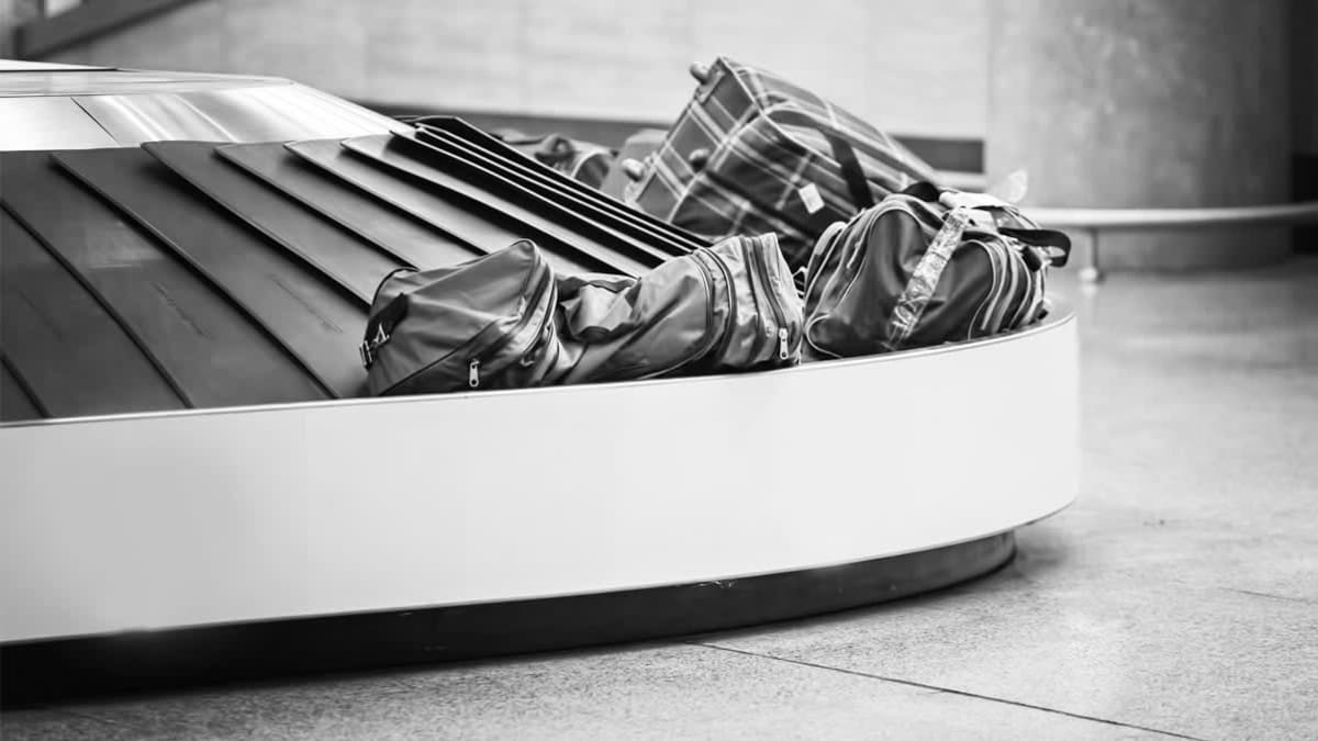 luggage on conveyer belt